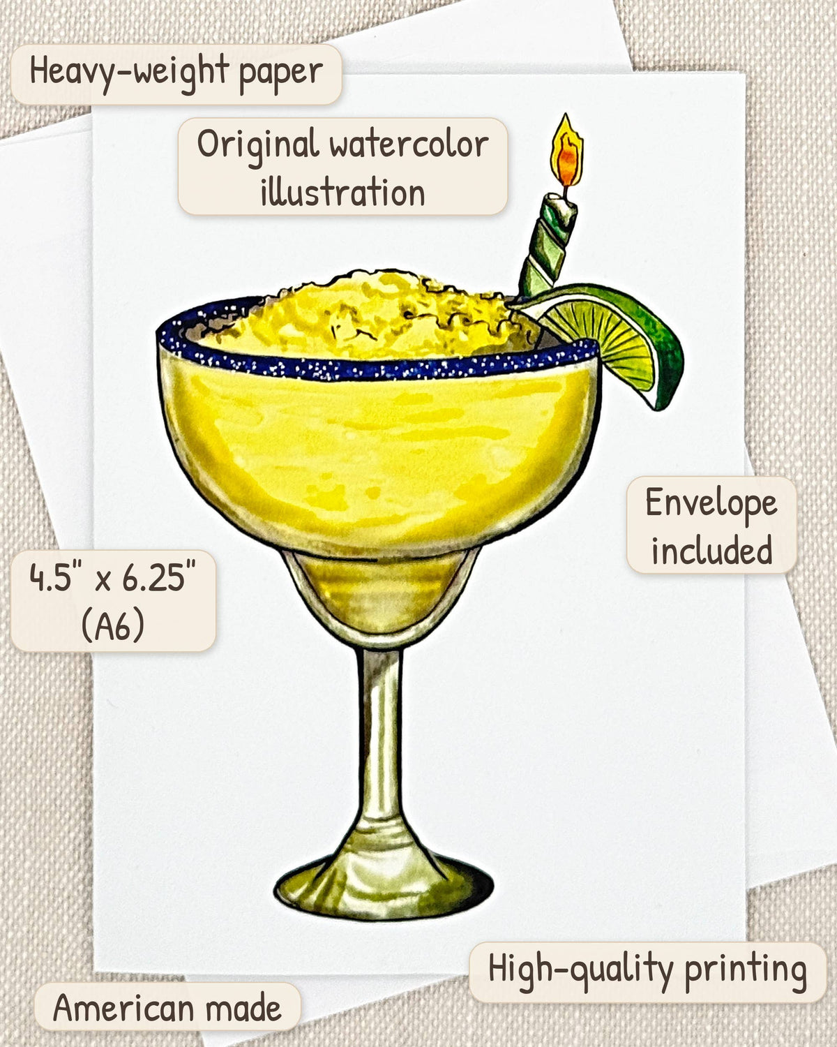 Margarita birthday card by Miss Hairbrush – details