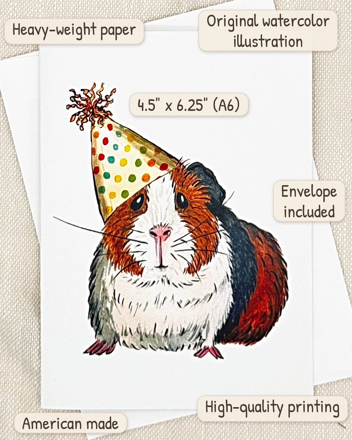 Guinea Pig birthday card by Miss Hairbrush – details
