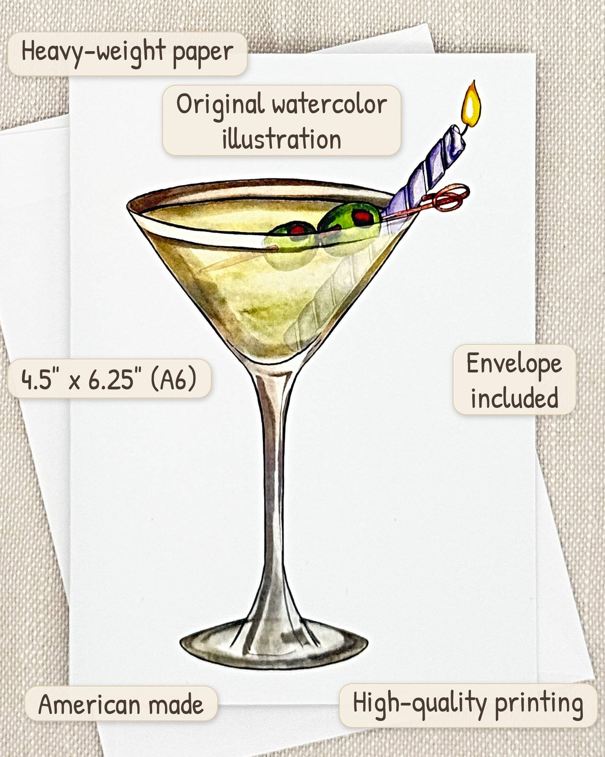 Martini birthday card by Miss Hairbrush – details