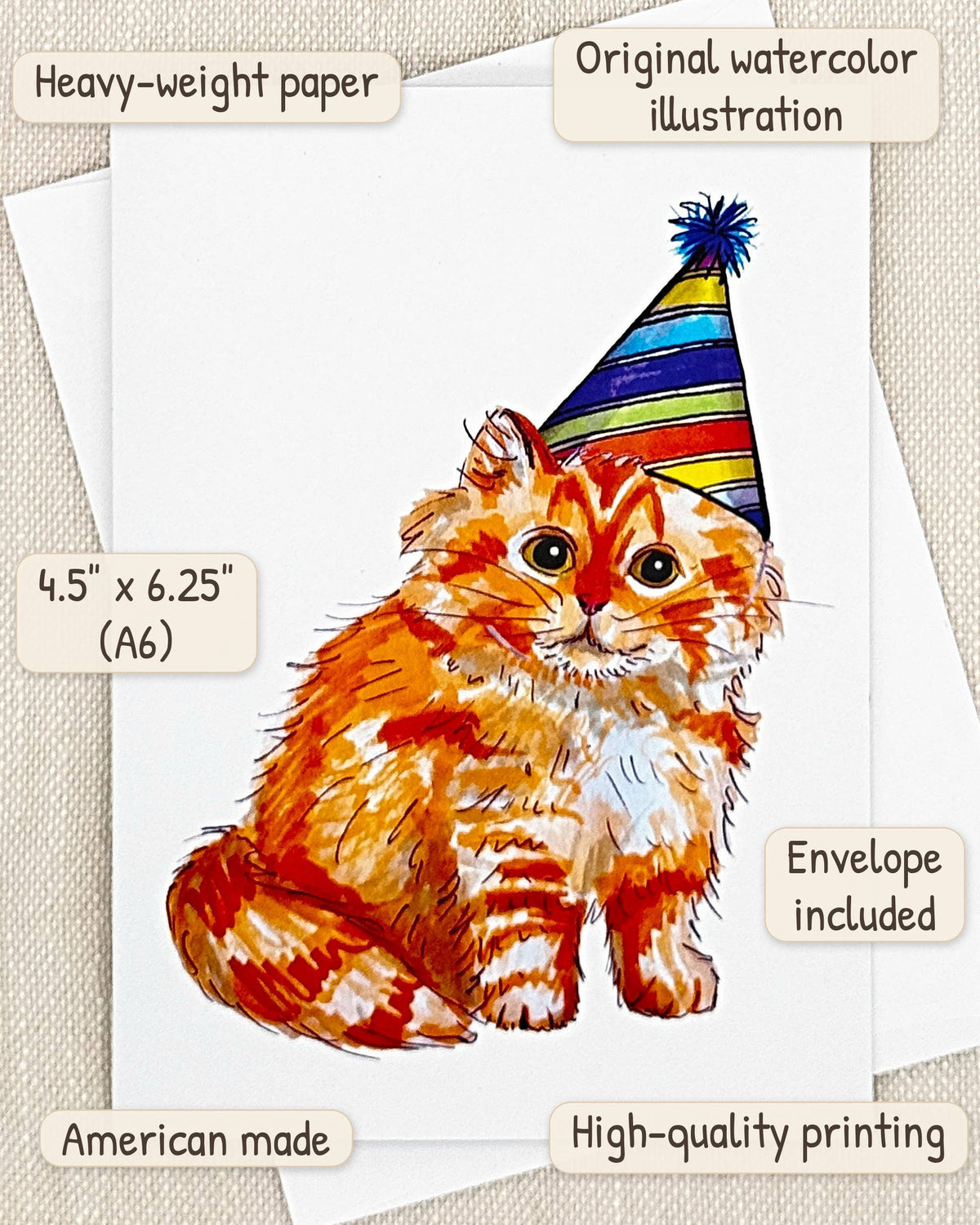 Orange Cat birthday card by Miss Hairbrush – details