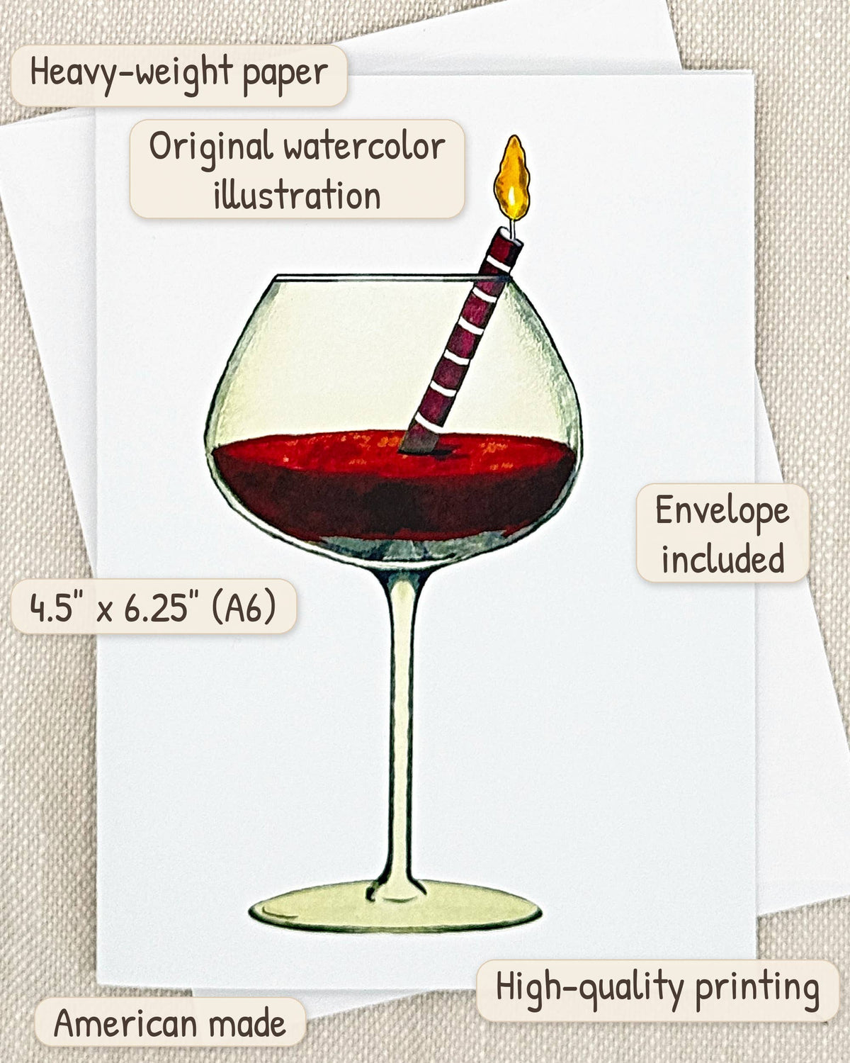 Wine birthday card by Miss Hairbrush – details