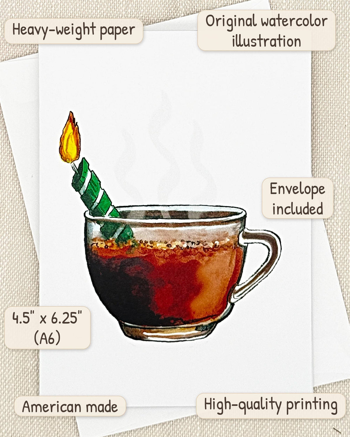 Coffee birthday card by Miss Hairbrush – details