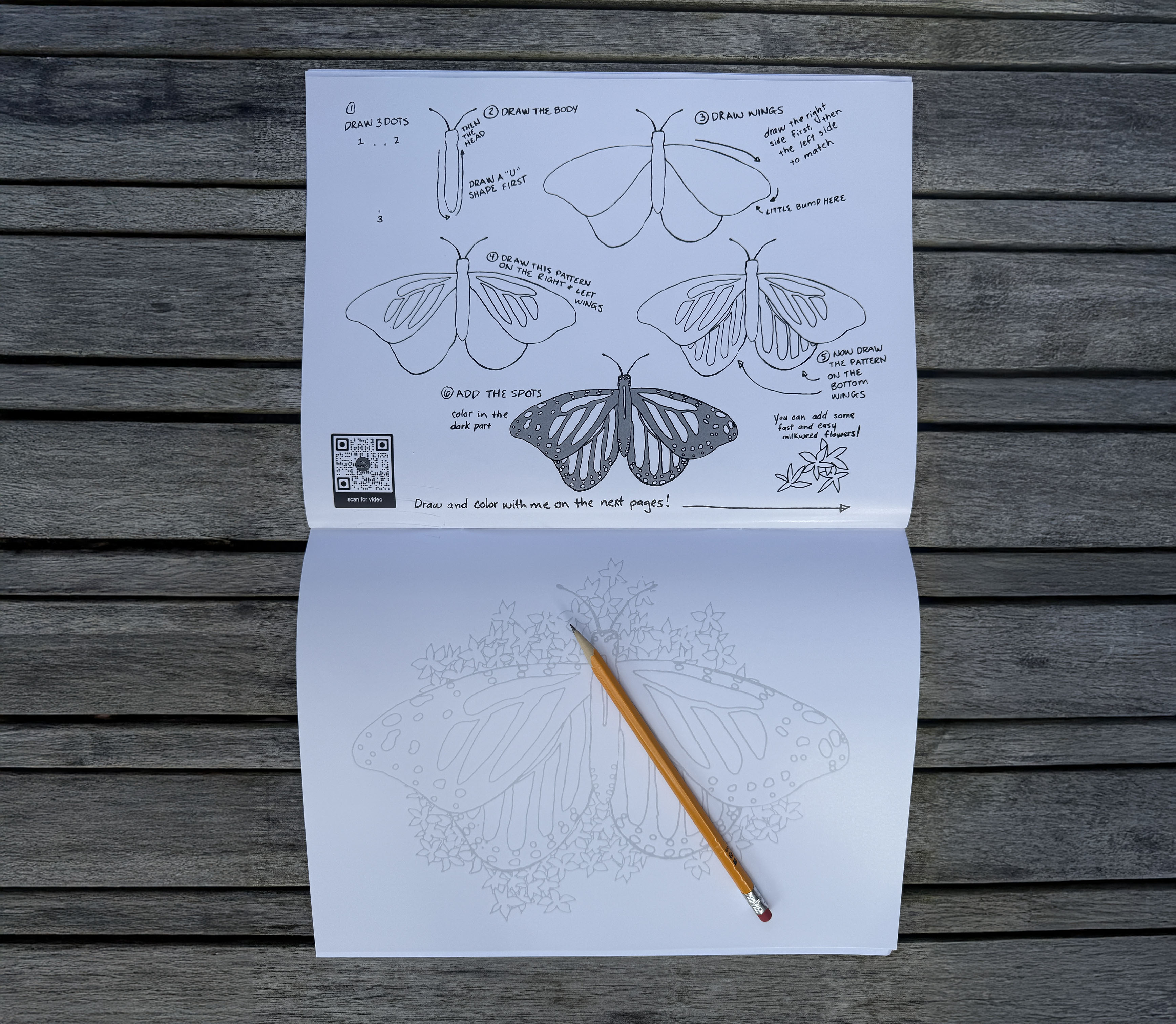 Art Book for Kids with Tutorial Videos - Art Activity - Educational Gift - Quality Screen Time (BUTTERFLY COVER)