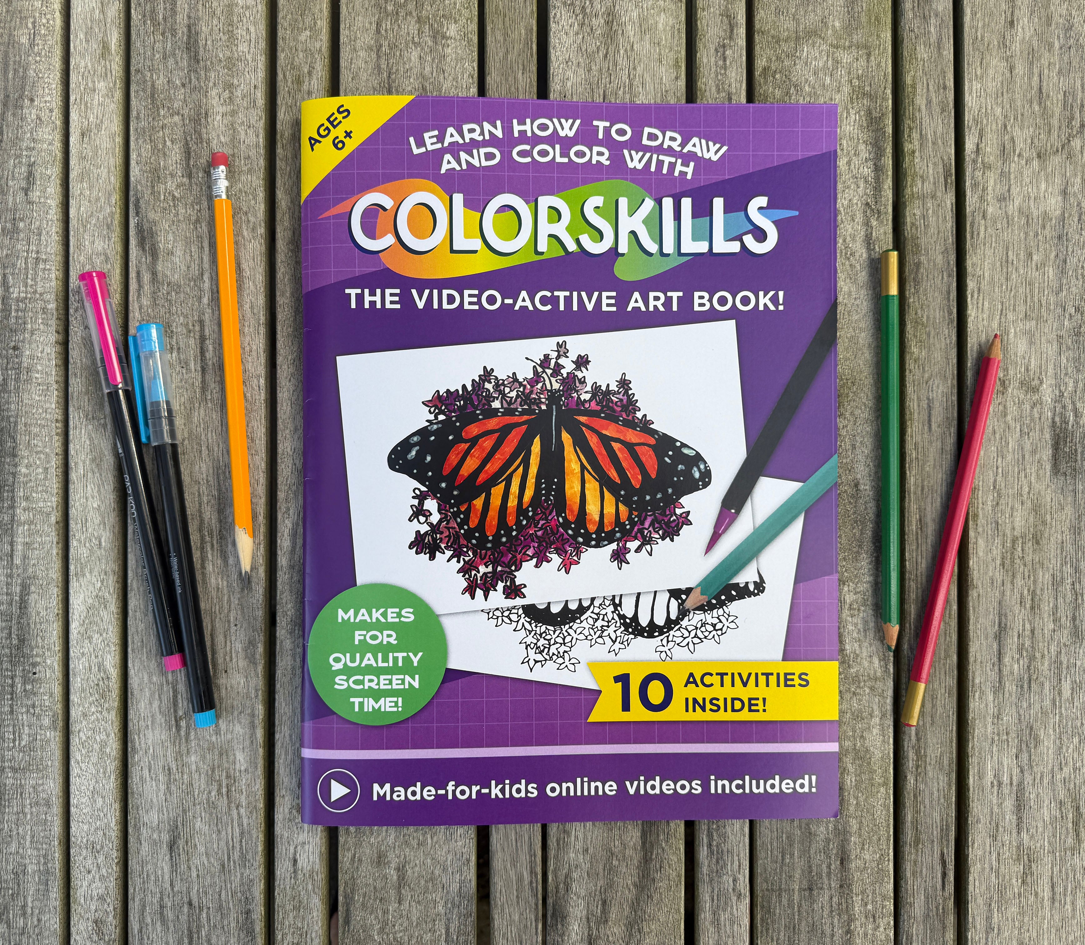Art Book for Kids with Tutorial Videos - Art Activity - Educational Gift - Quality Screen Time (BUTTERFLY COVER)