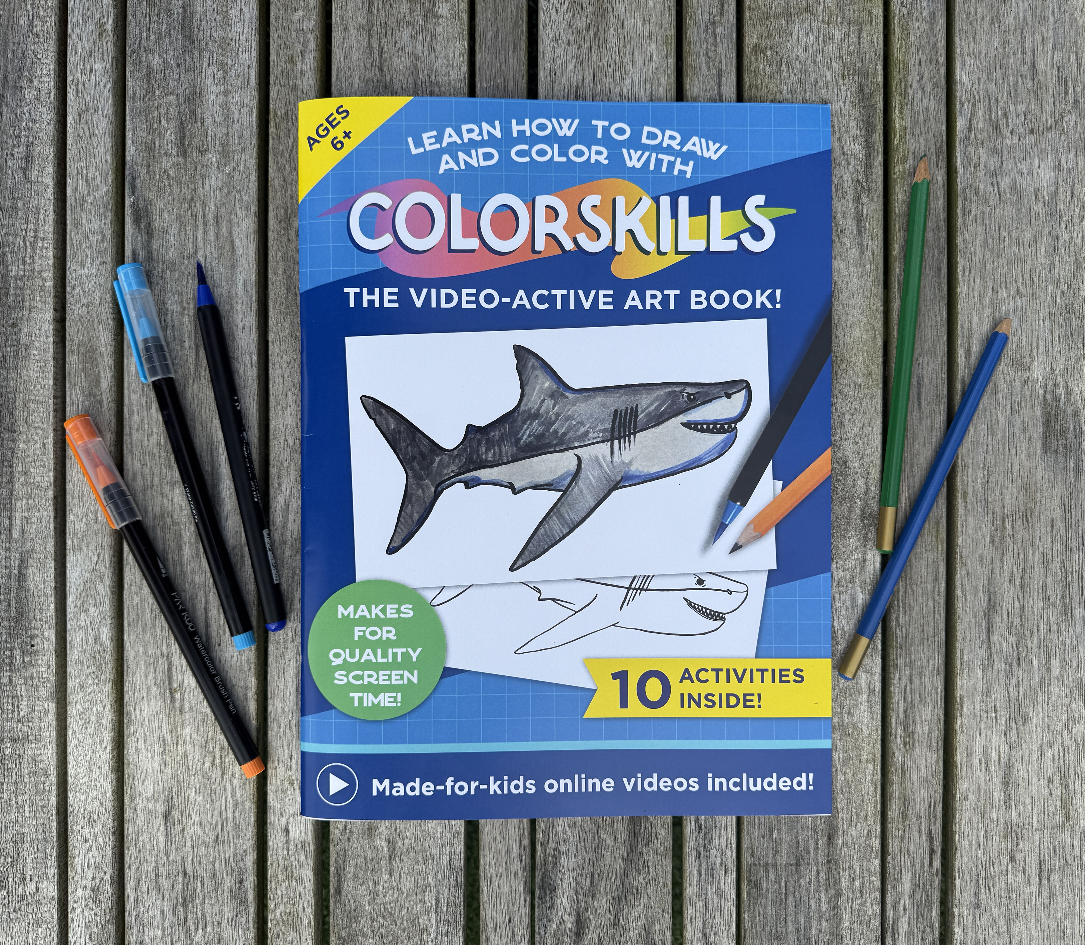 Art Book for Kids with Tutorial Videos - Art Activity - Educational Gift - Quality Screen Time (SHARK COVER)