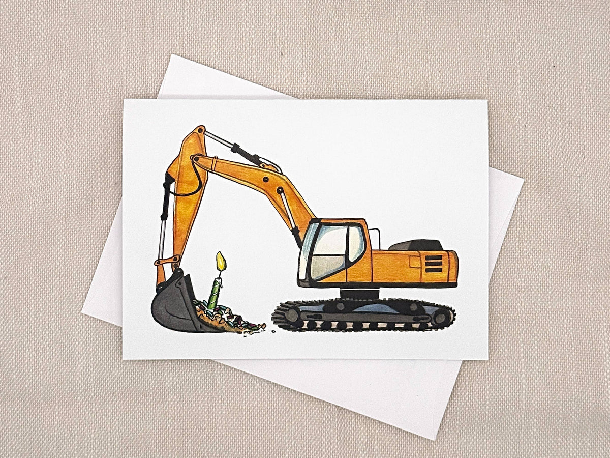 Excavator birthday card by Miss Hairbrush – front