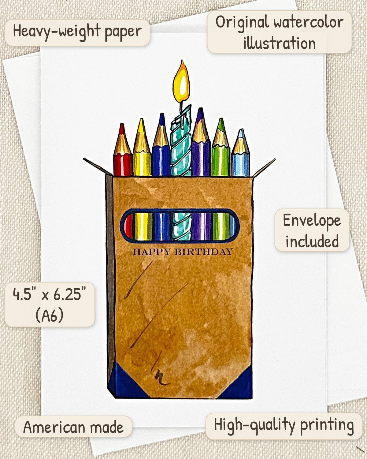 Artist Colored Pencils birthday card by Miss Hairbrush – details