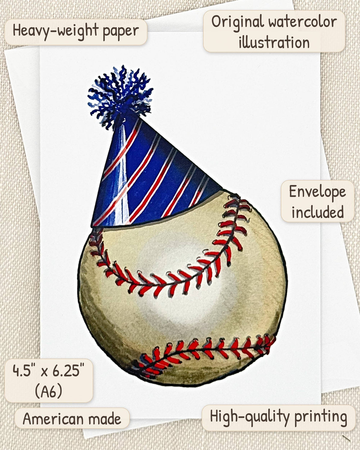 Baseball birthday card by Miss Hairbrush – details