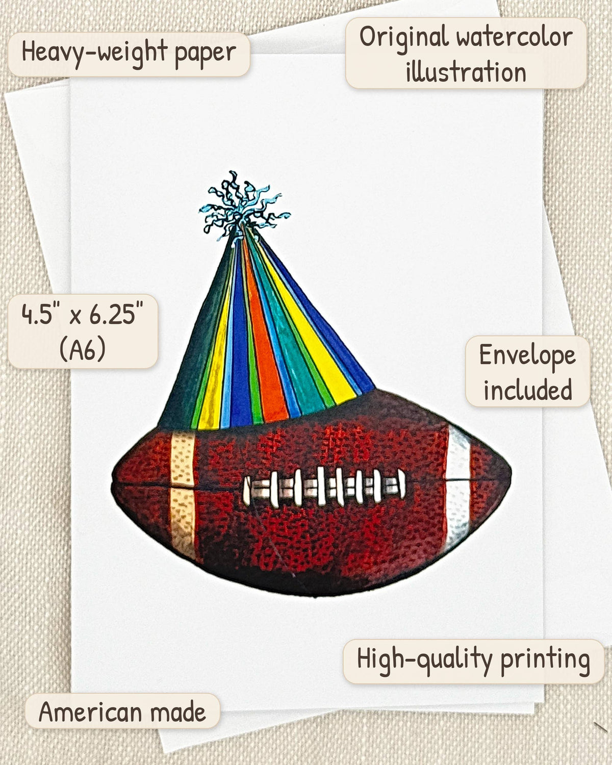 Football birthday card by Miss Hairbrush – details