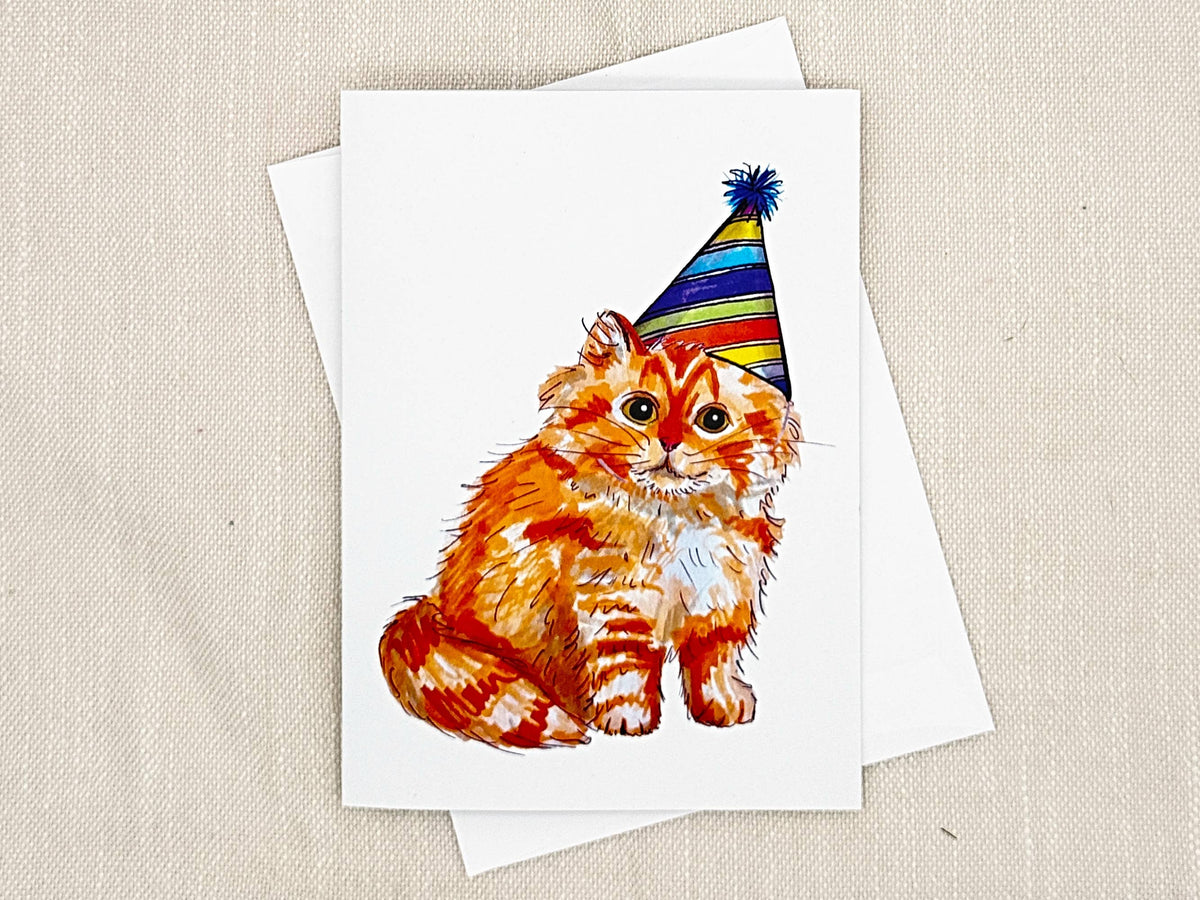 Orange Cat birthday card by Miss Hairbrush – front