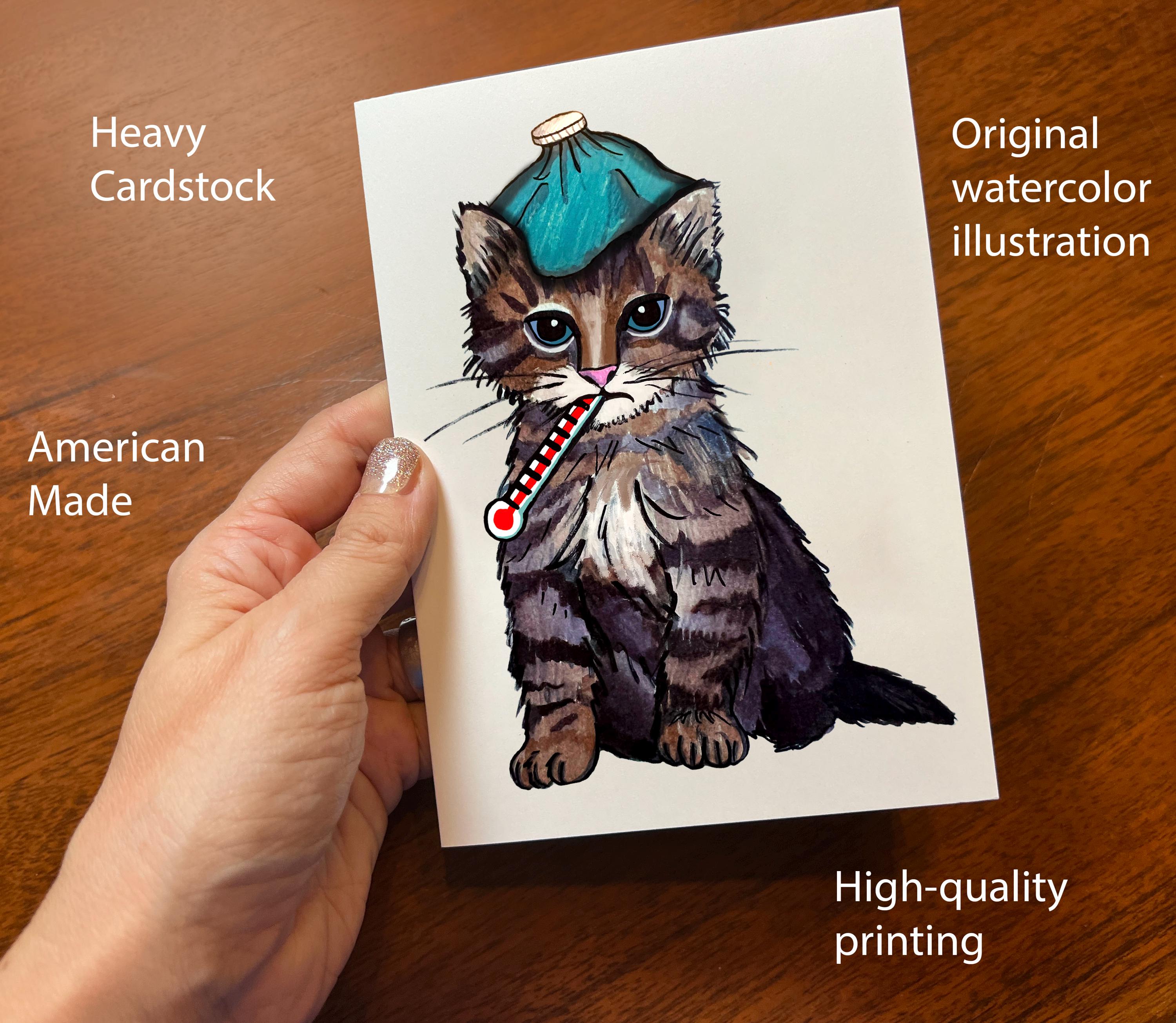 Cat Get Well - Card Pack - Get Well, Feel Better, Sick, Hospital, Friend Card Pack for Him or Her or kids - Hand Drawn Watercolor