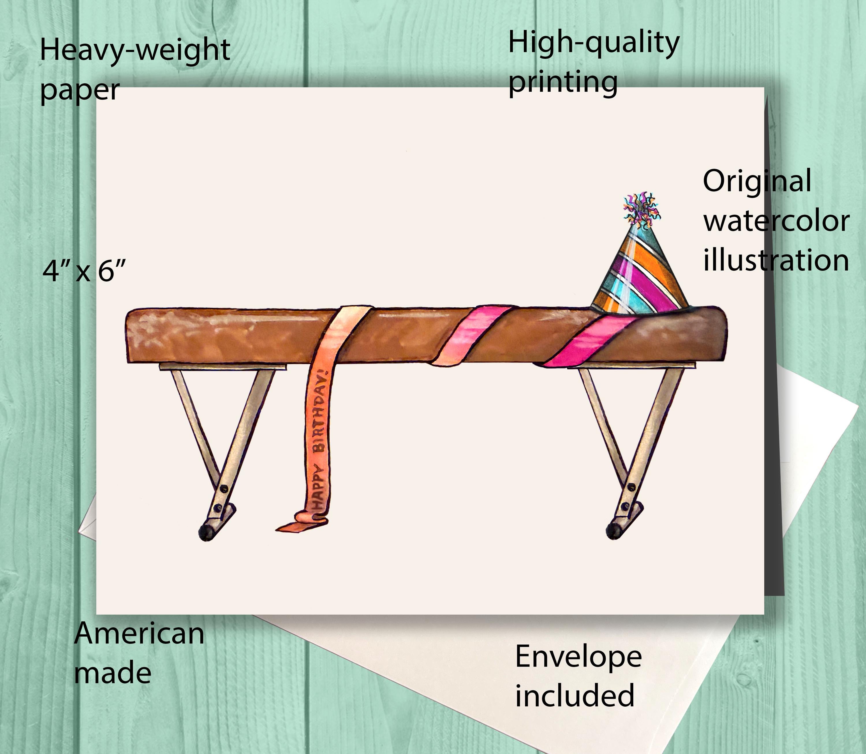 Gymnastics Birthday Card, Gymnast Birthday Card, Balance Beam Card, Gymnast Gift, Gymnastics Lover Gift, Gymnastics Birthday