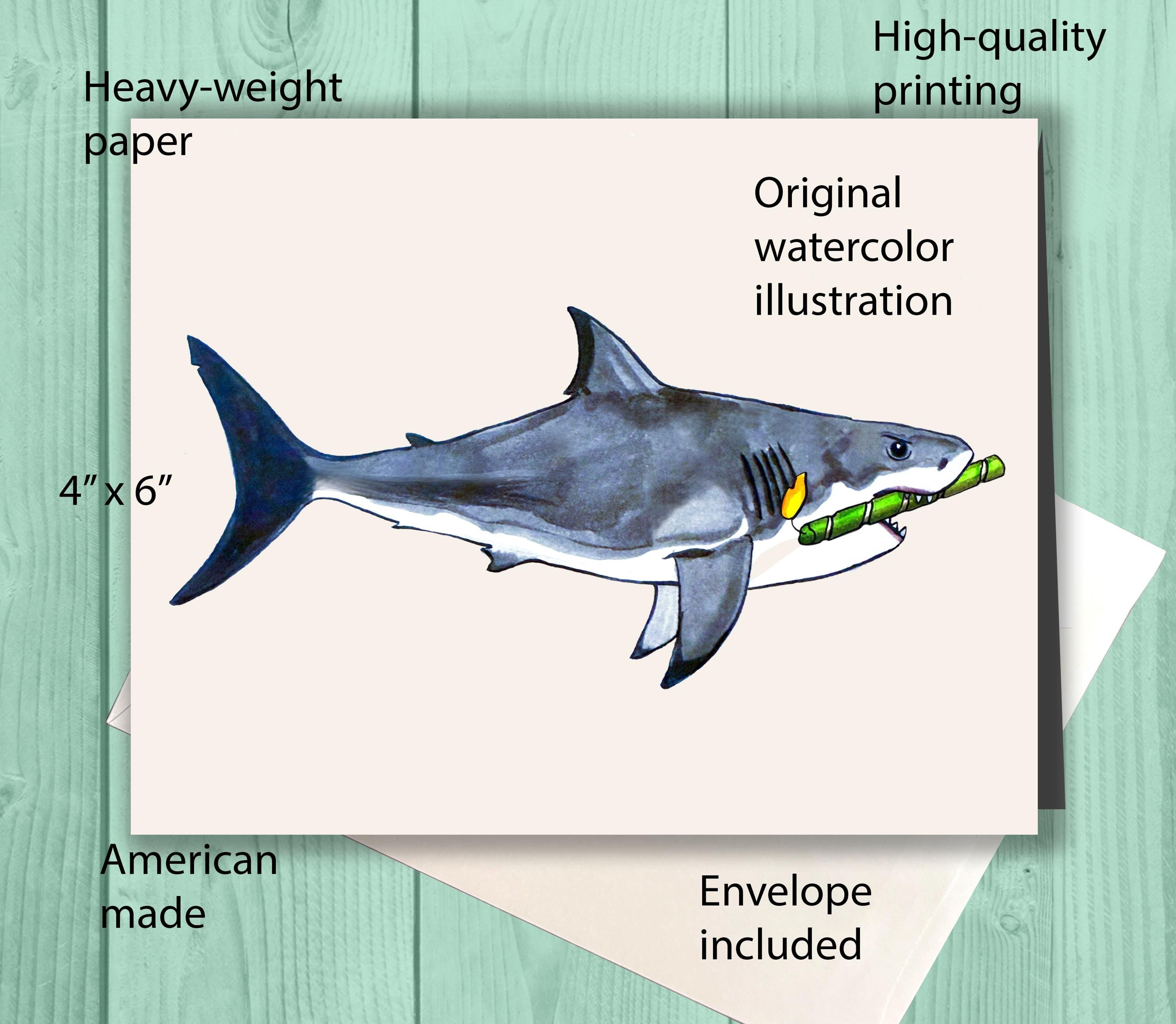 Shark Birthday Card, Shark Enthusiast Gift, Great White Shark Card, Shark Lover Birthday Card, Kids Shark Birthday, Funny Animal Card