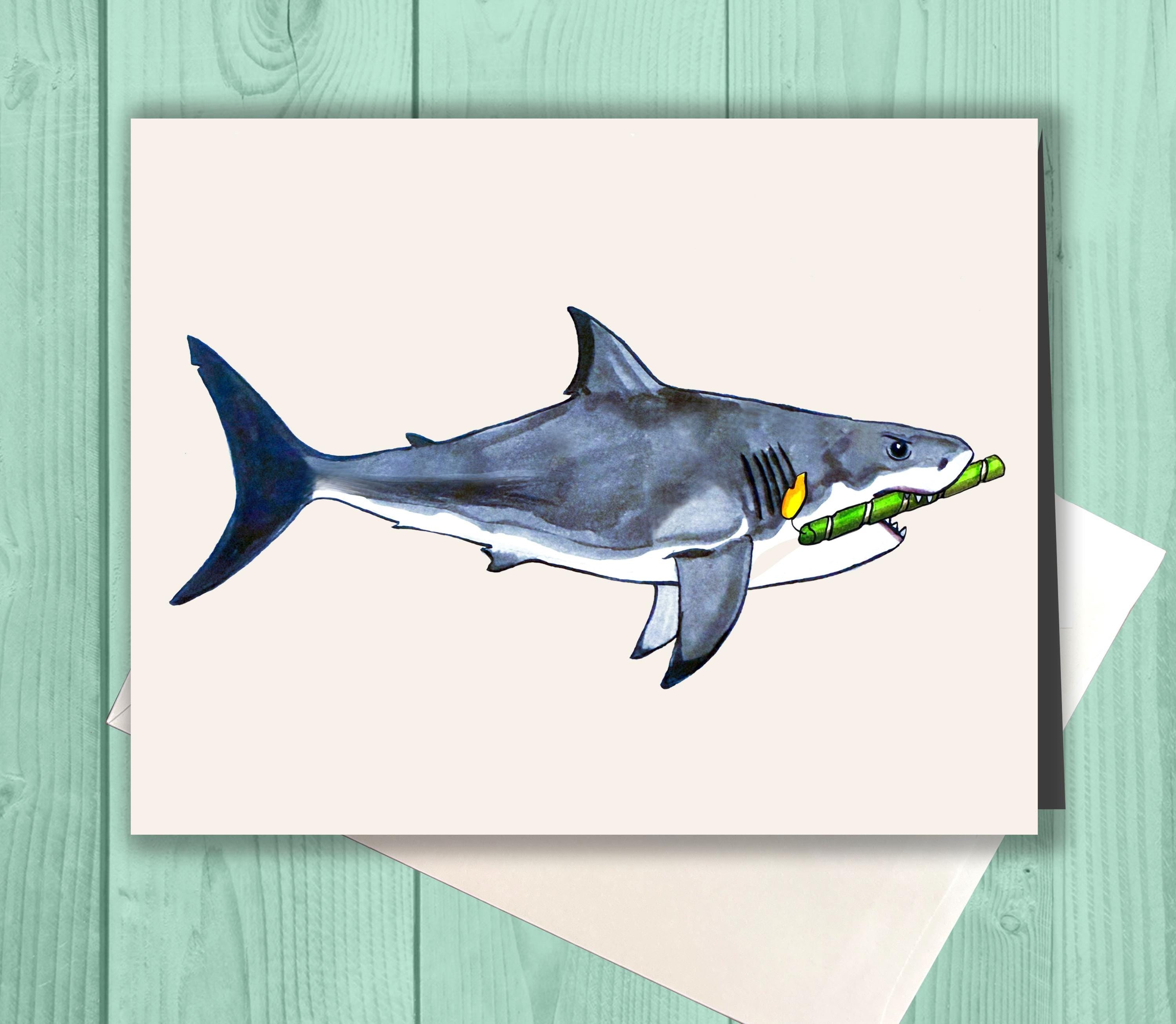 Shark Birthday Card, Shark Enthusiast Gift, Great White Shark Card, Shark Lover Birthday Card, Kids Shark Birthday, Funny Animal Card