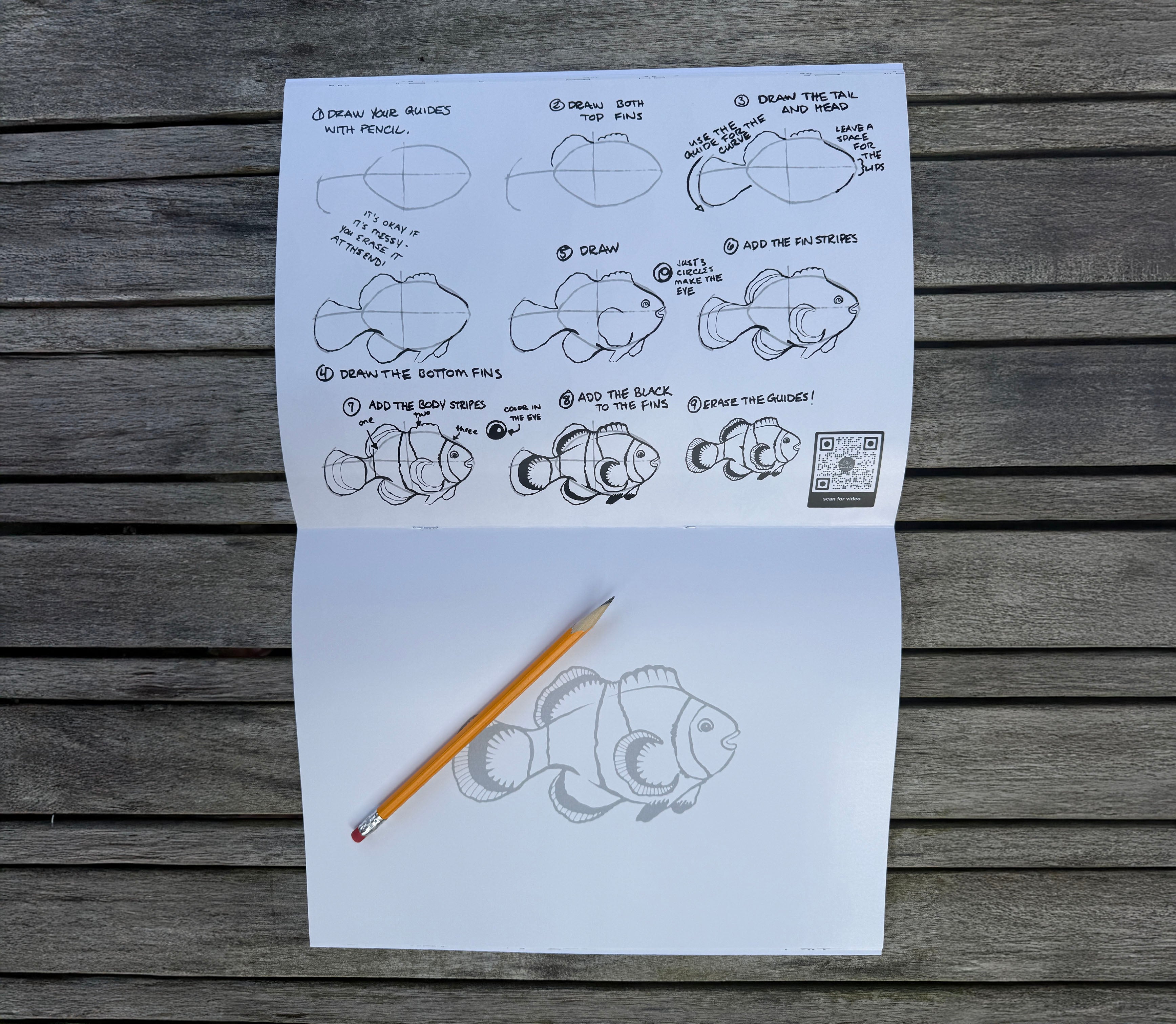 Step-by-step drawing practice page from Under the Sea kids’ drawing book