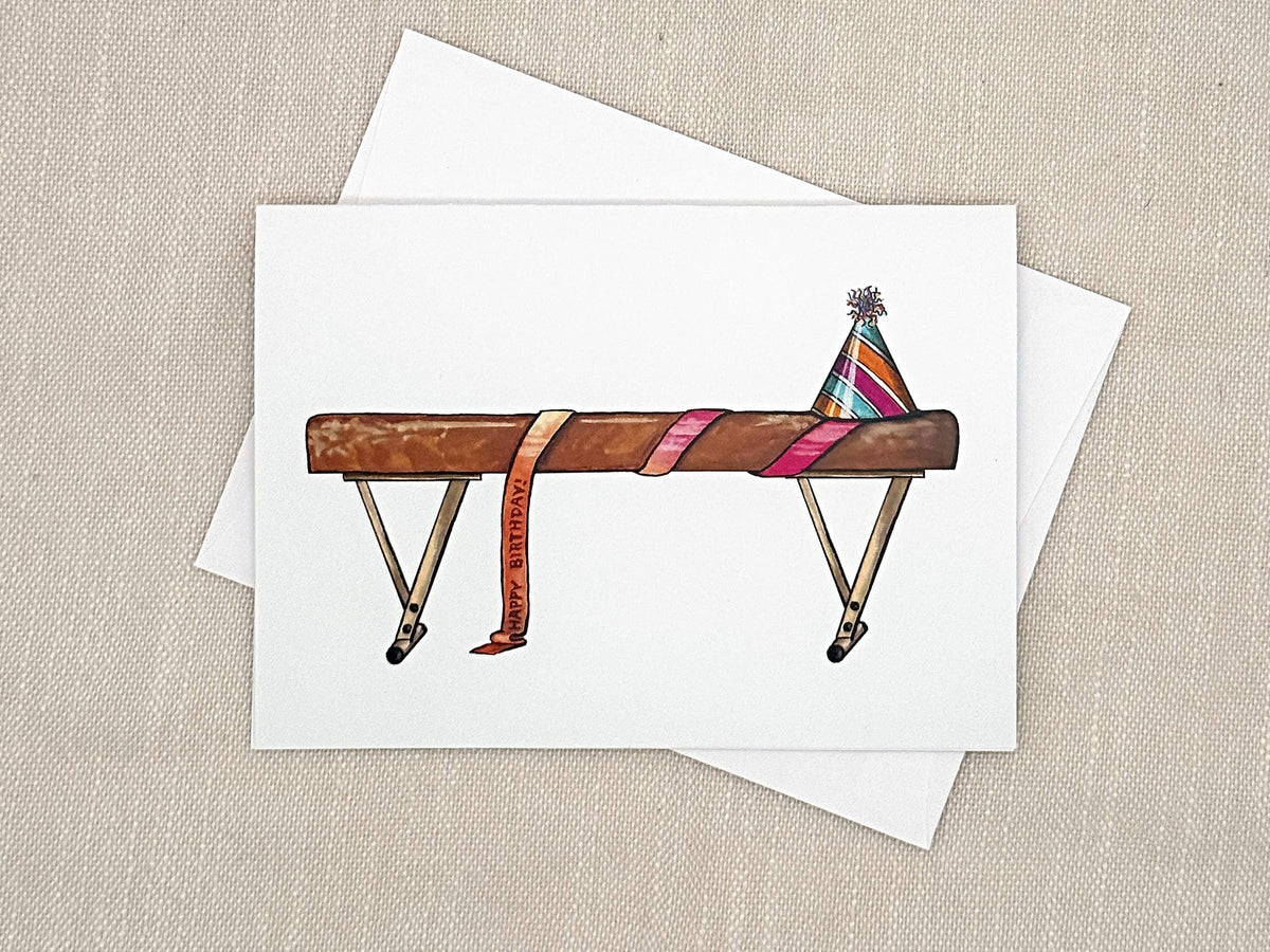 Gymnastics birthday card by Miss Hairbrush – front