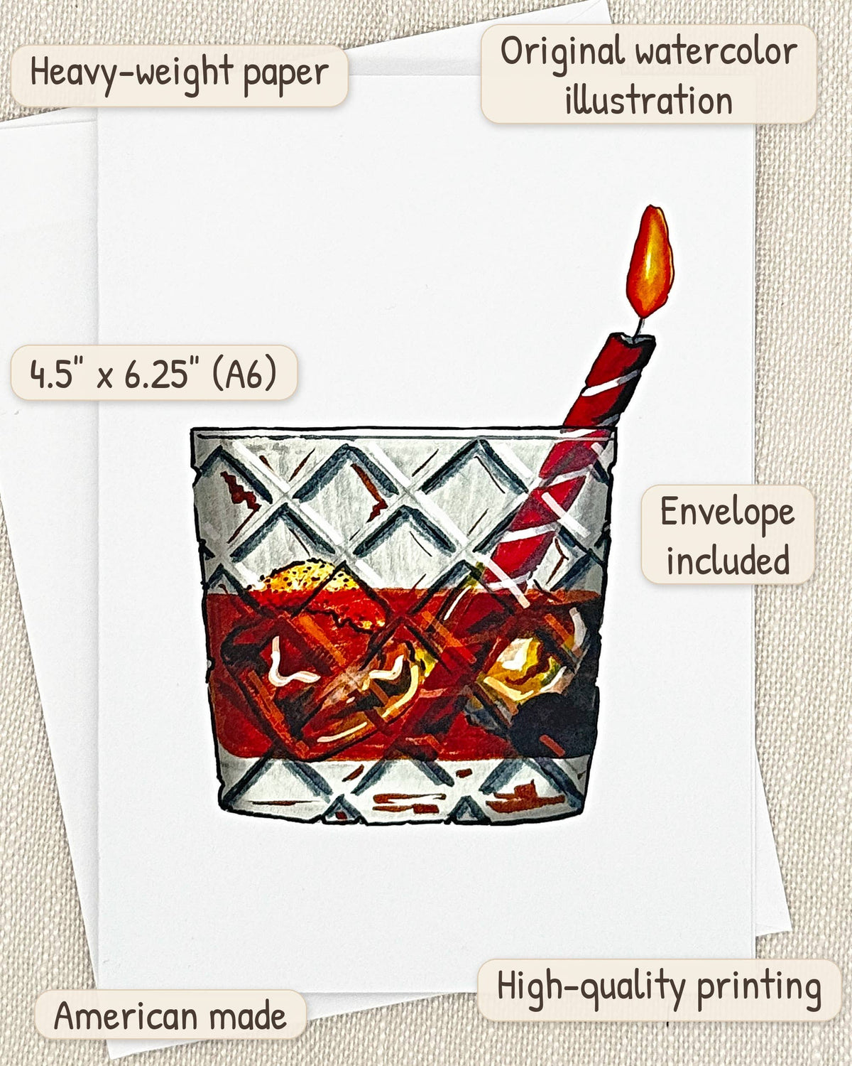 Whiskey birthday card by Miss Hairbrush – details