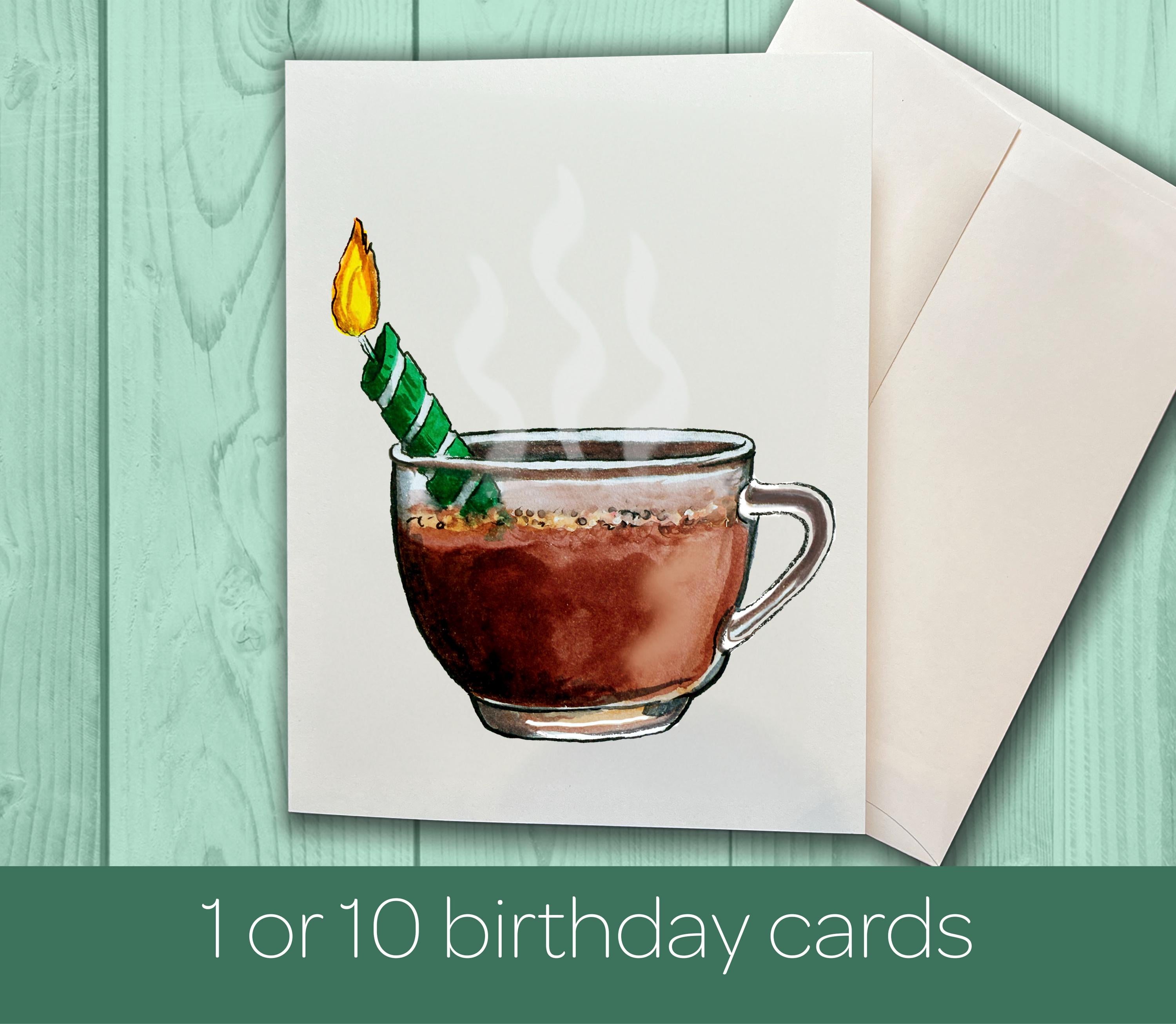 Coffee Cup Birthday Card - Coffee Lover's Birthday - Birthday Card Pack for Him or Her - Hand Drawn Watercolor Birthday Cards