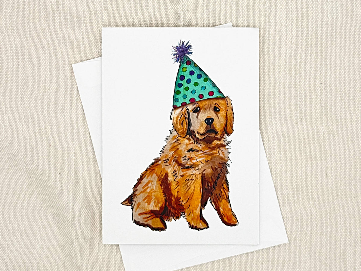 Golden Retriever birthday card by Miss Hairbrush – front