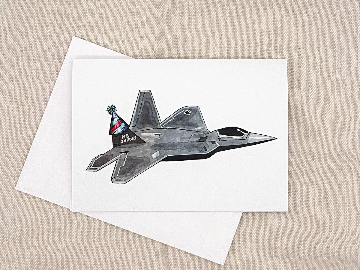 F-22 Raptor birthday card by Miss Hairbrush – front