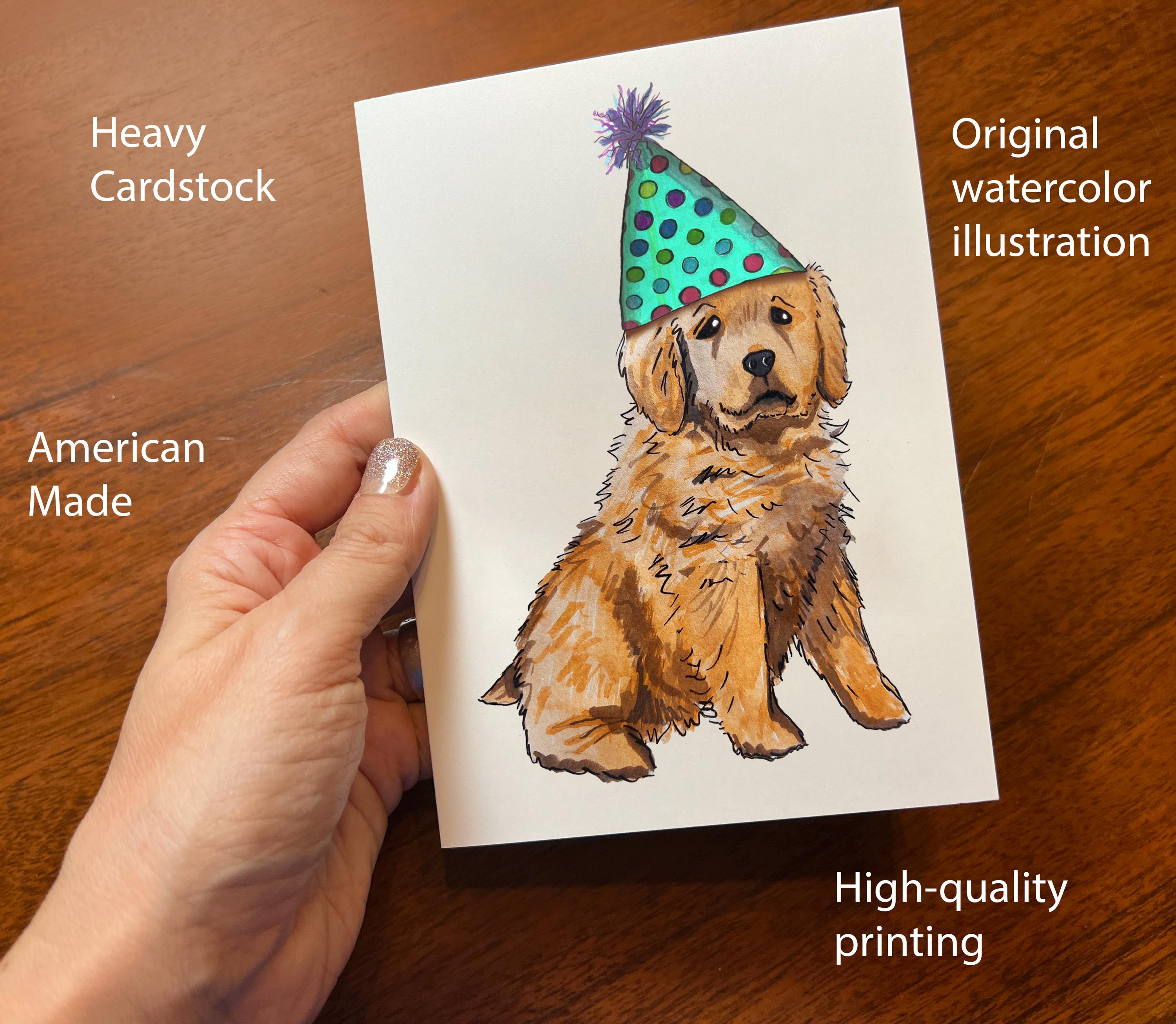 Puppy Birthday Card - Card Pack - Birthday Card Pack for Him or Her or kids - Hand Drawn Watercolor Birthday Cards - golden Retriever