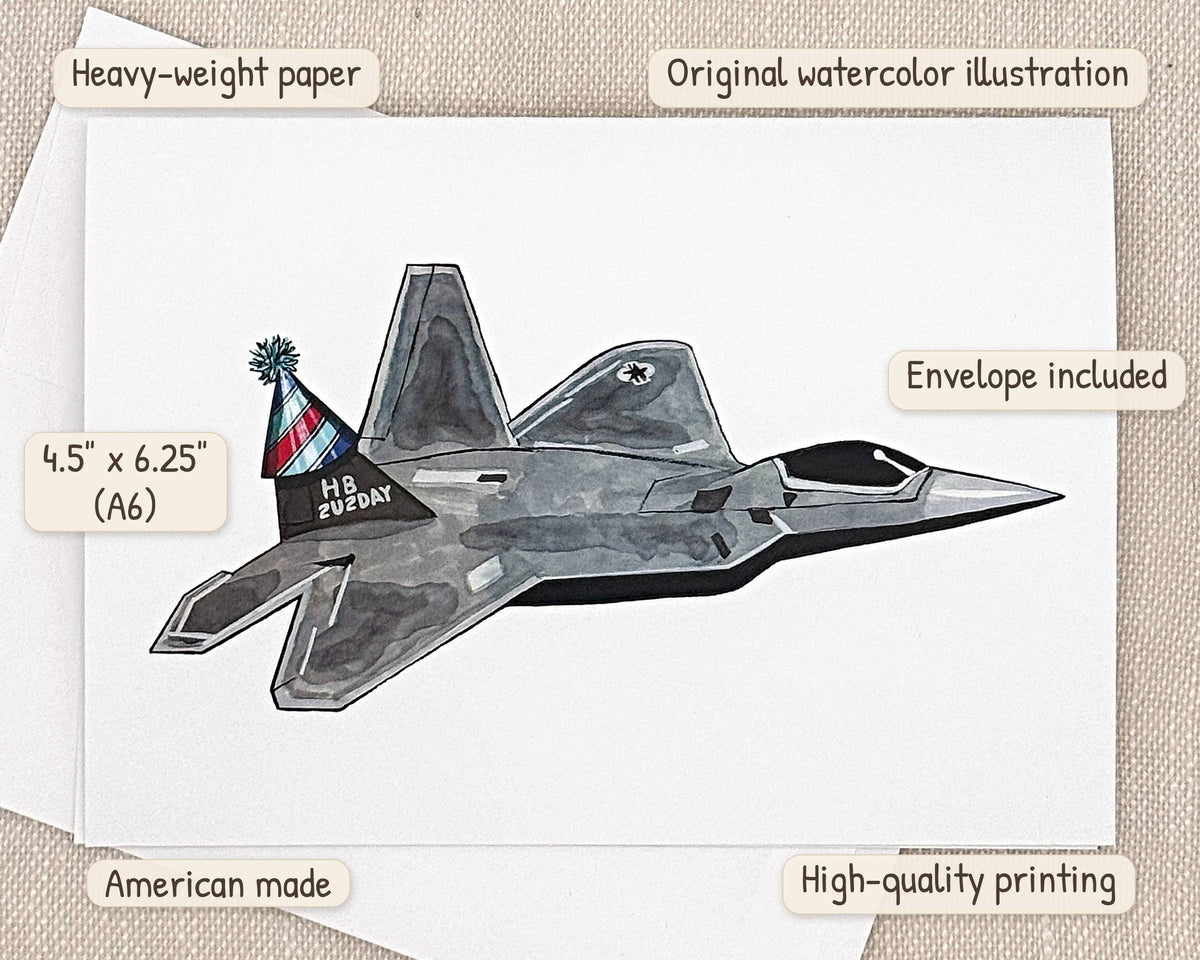 F-22 Raptor birthday card by Miss Hairbrush – details