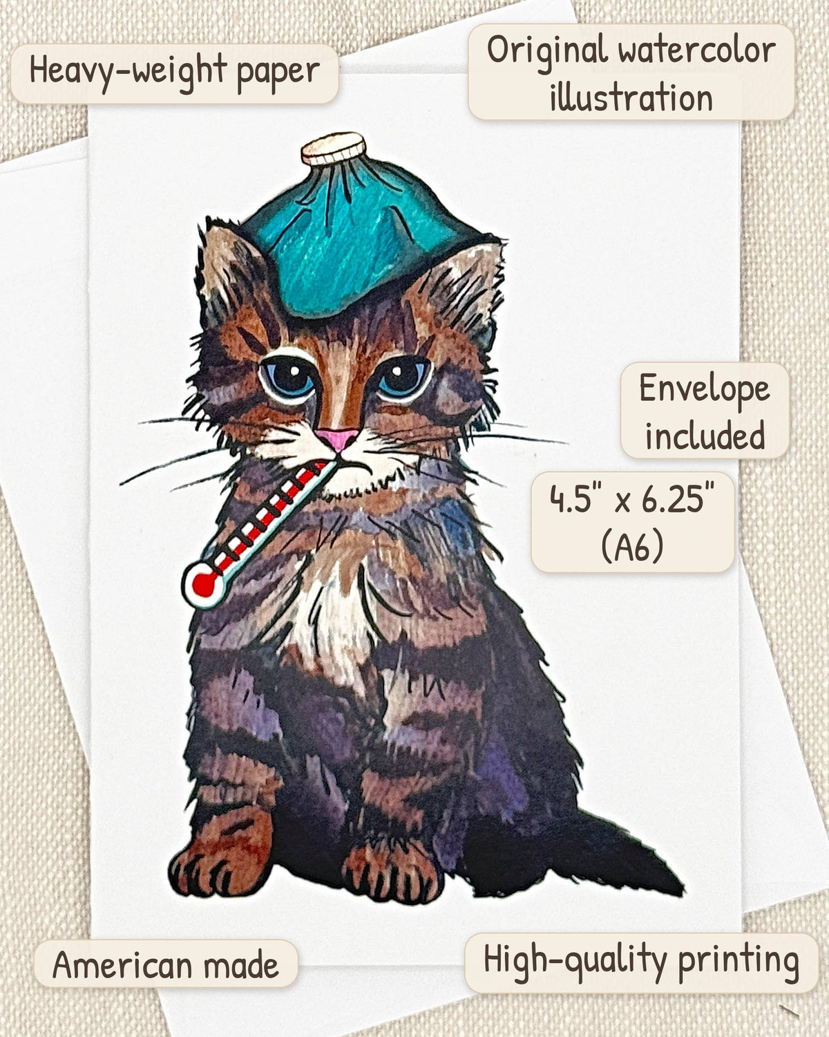 Cat Get Well card by Miss Hairbrush – details