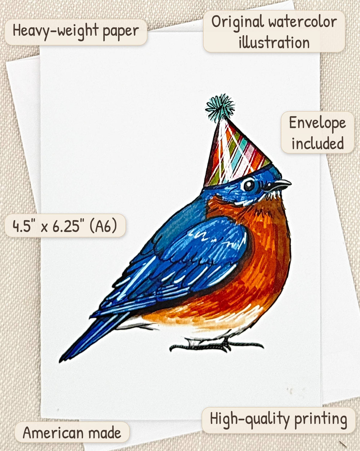 Bluebird birthday card by Miss Hairbrush – details