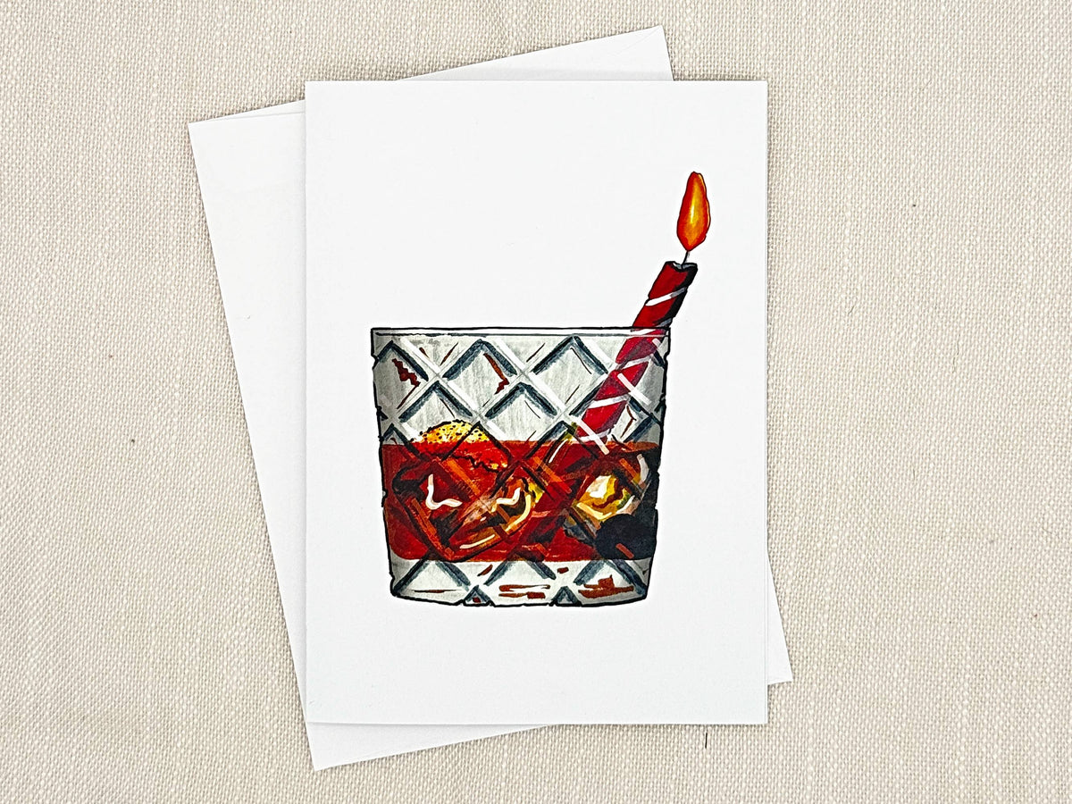 Whiskey birthday card by Miss Hairbrush – front
