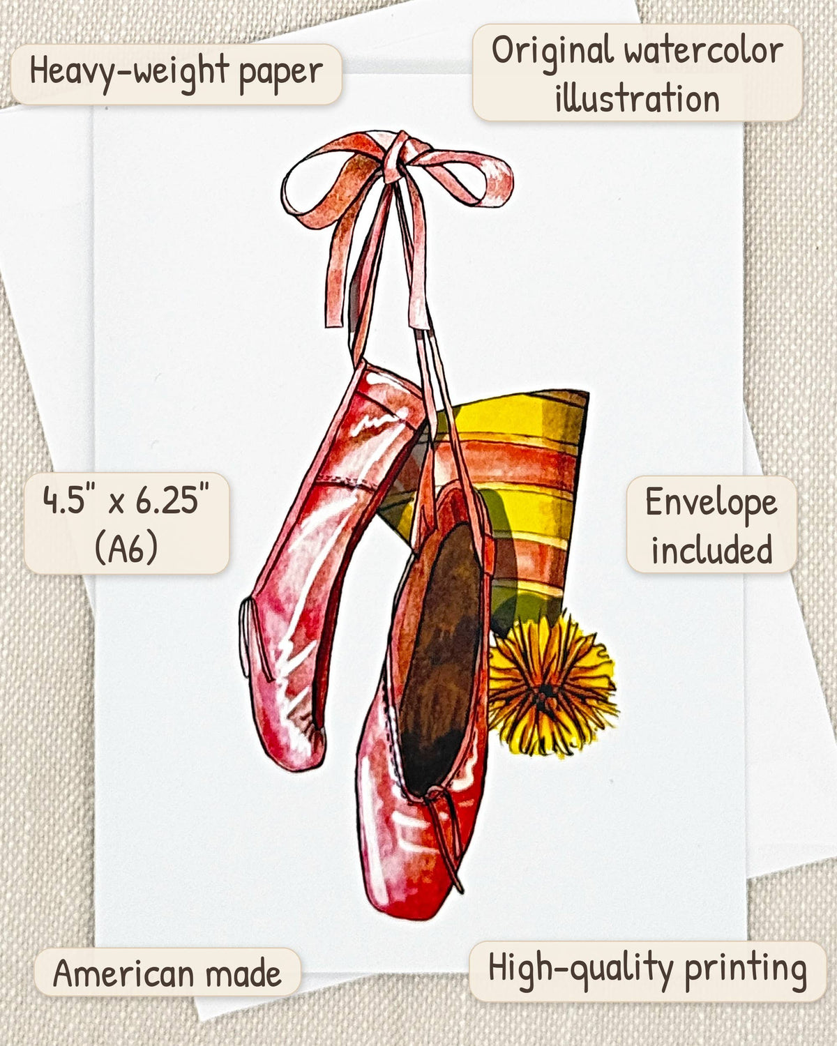 Ballet Shoes birthday card by Miss Hairbrush – details