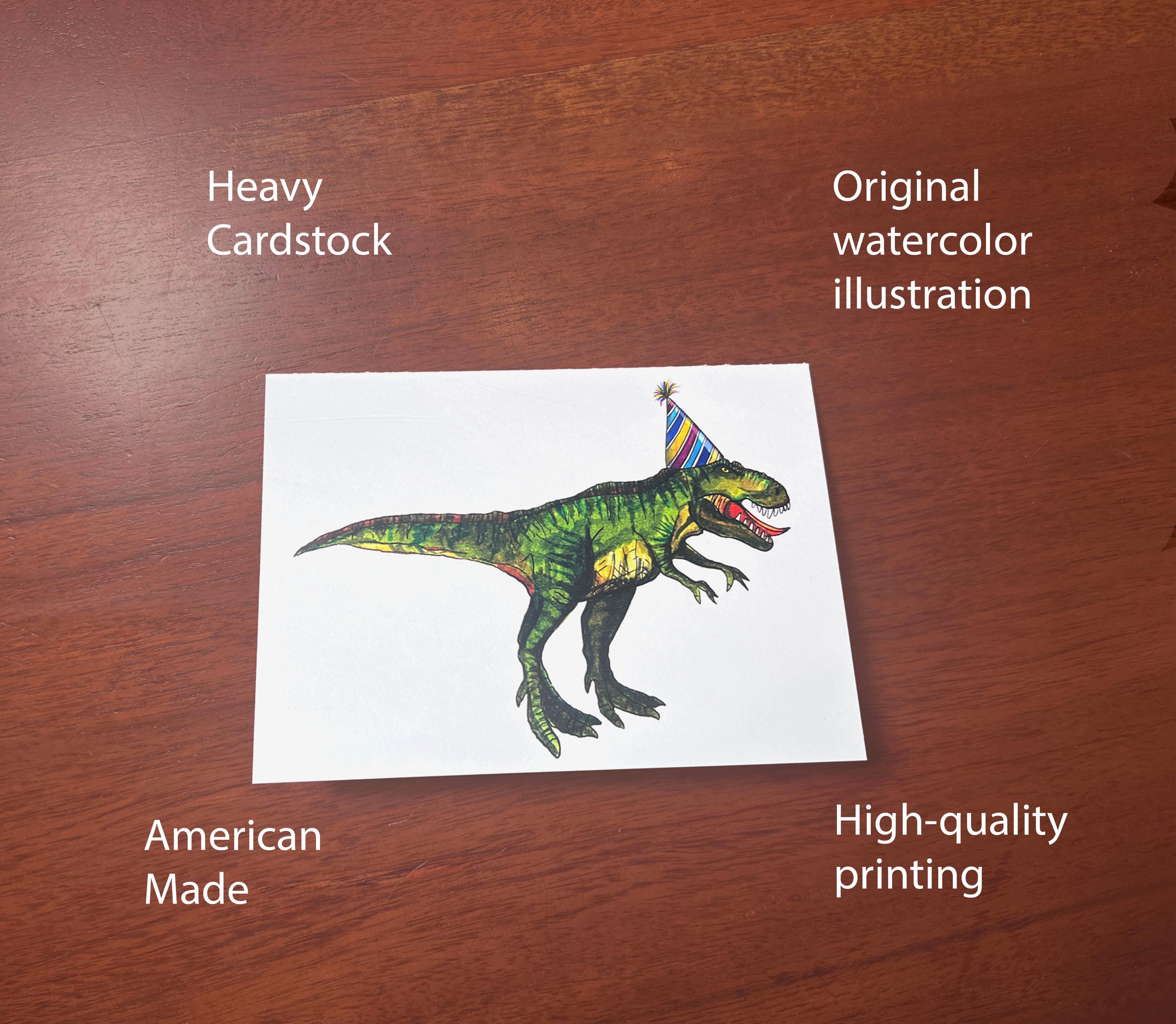 T Rex Dinosaur Birthday Card - Card Pack - Birthday Card, Kids Tyrannosaurus Rex Birthday Card  - Hand Drawn Watercolor Birthday Cards