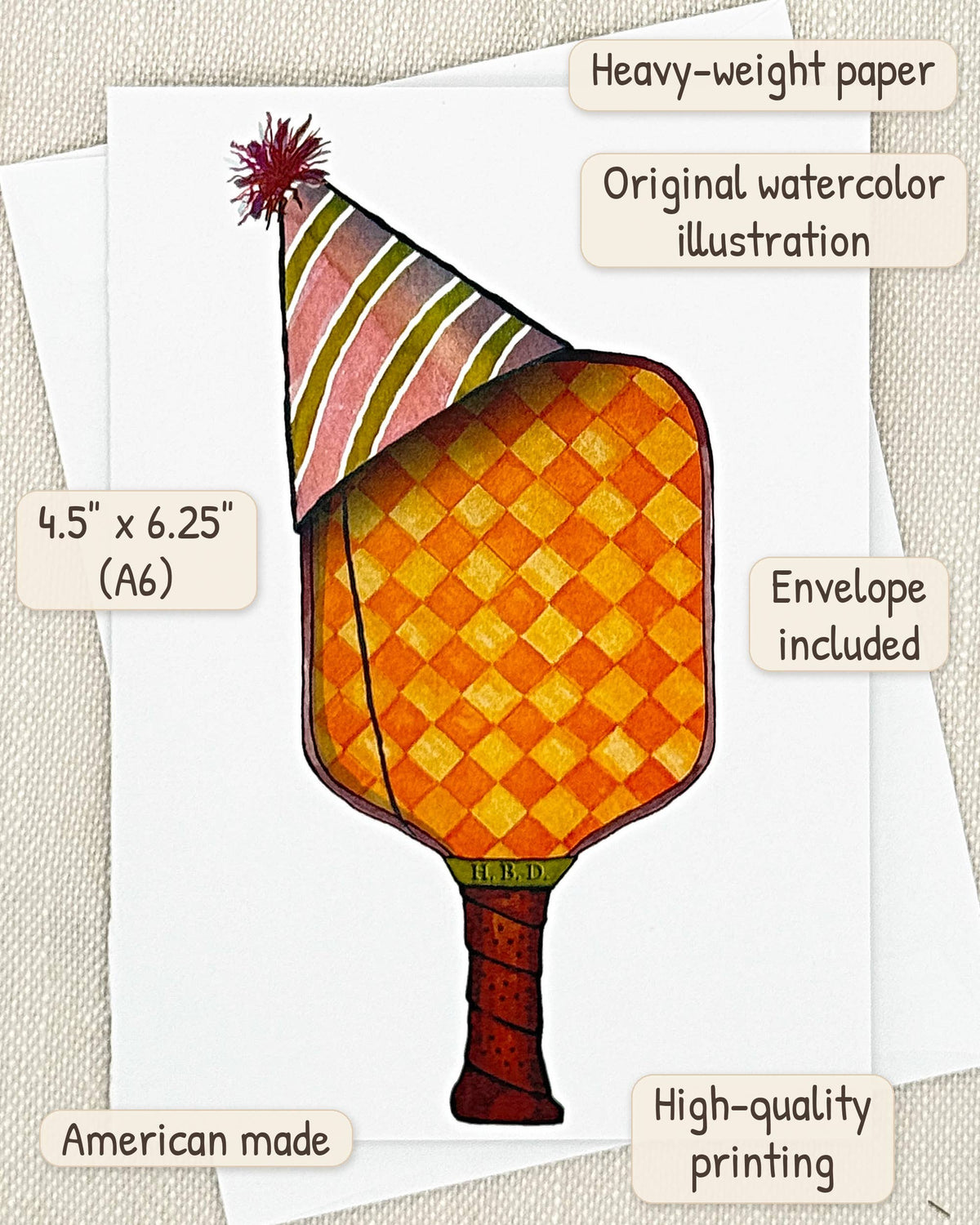 Pickleball birthday card by Miss Hairbrush – details