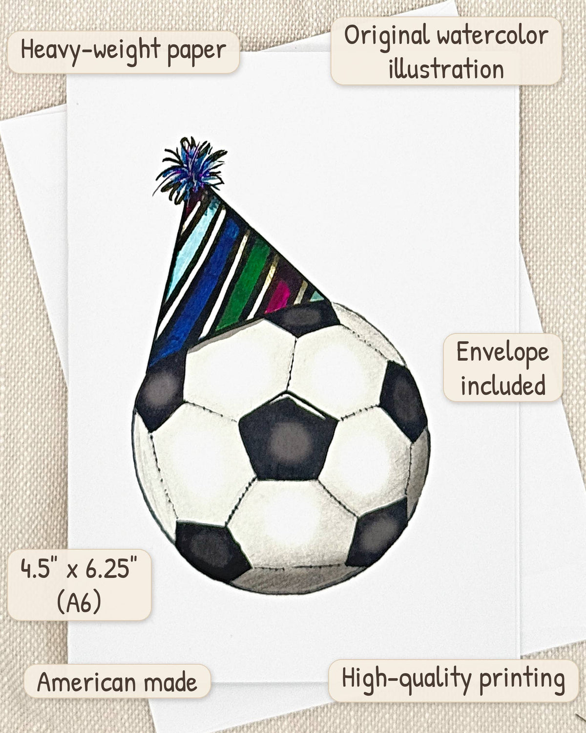 Soccer birthday card by Miss Hairbrush – details