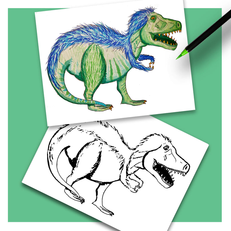 Printable PDF Animal Coloring Pages for Kids - Coloring Sheets for Children - Dragon, Shark, Dinosaur T-Rex, Color-Along Videos Included