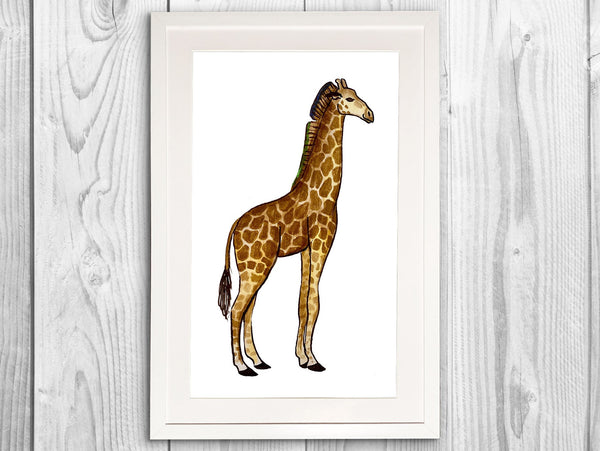 Giraffe Art Print | 9'' X 15'' illustrated watercolor print | Wall decor | Unframed or framed