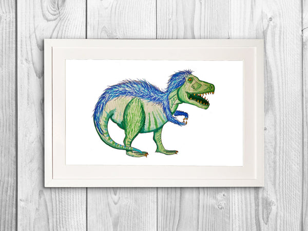 Dinosaur T-Rex Art Print | 9'' X 15'' illustrated watercolor print | Wall decor | Unframed or framed