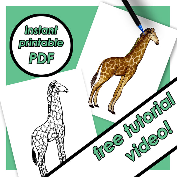 Printable Giraffe Coloring Page for Kids, Coloring Sheets, PDF pictures, Color-Along Videos Included