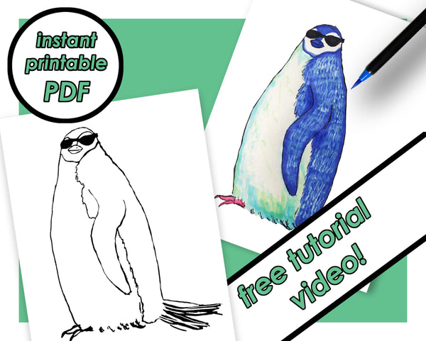 Printable Penguin Coloring Page for Kids, Coloring Sheets, PDF pictures, Color-Along Videos Included