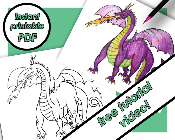 Printable Dragon Coloring Page for Kids, Coloring Sheets, PDF pictures, Color-Along Videos Included