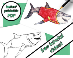 Printable Football Shark Coloring Page for Kids, Coloring Sheets, PDF pictures, Color-Along Videos Included