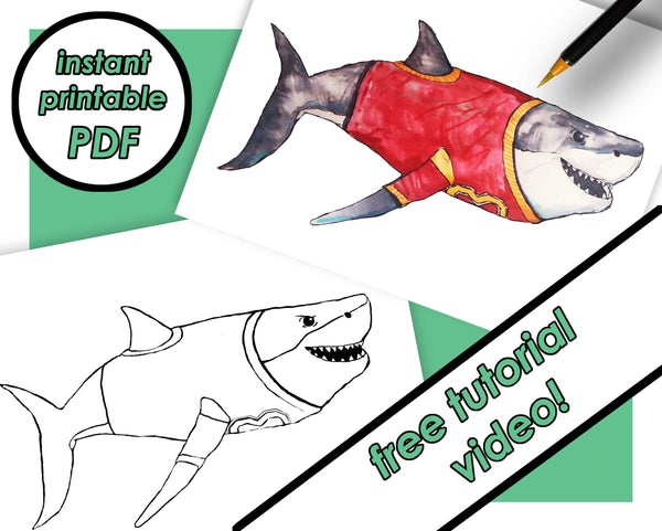 Printable Football Shark Coloring Page for Kids, Coloring Sheets, PDF pictures, Color-Along Videos Included