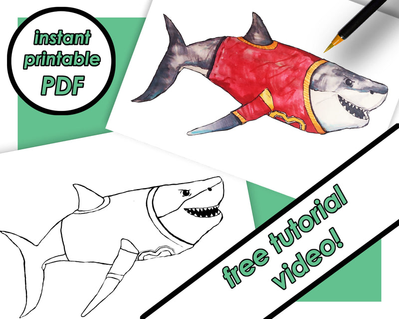 Printable Football Shark Coloring Page for Kids, Coloring Sheets, PDF pictures, Color-Along Videos Included