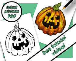 Coloring Page - Pumpkin Jack o Lantern - Coloring Sheet - Printable PDF - Art Activity - Color Tutorial Videos Included