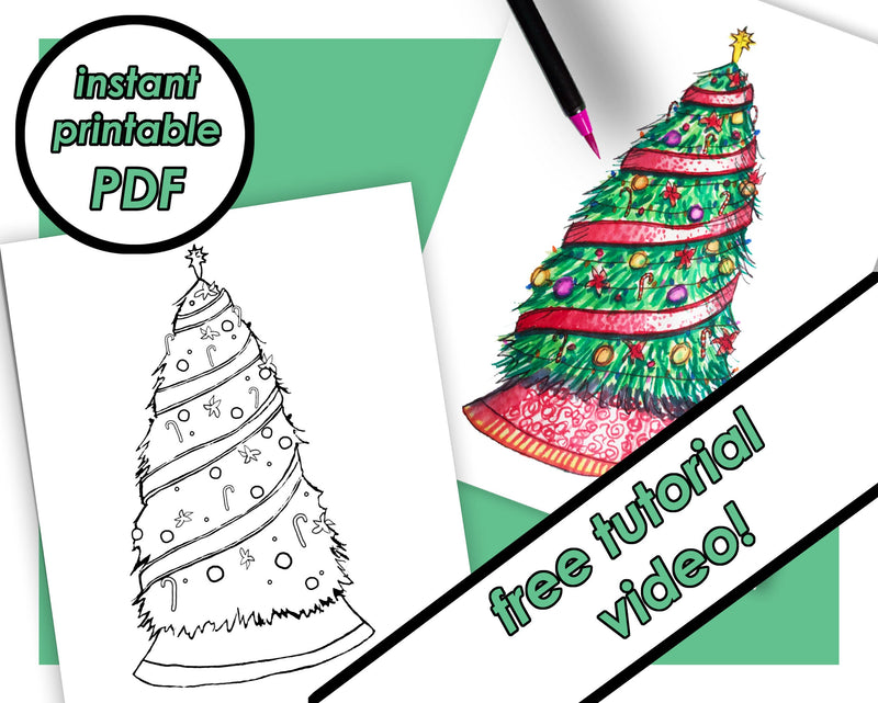 Kid's Christmas Activity, Christmas Tree Coloring Page for Kids, Coloring Sheets, PDF pictures, Color-Along Videos Included