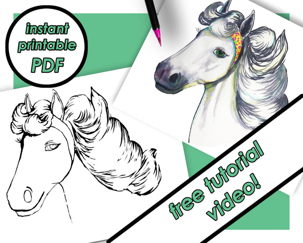 Printable Horse Coloring Page for Kids, Coloring Sheets, PDF pictures, Color-Along Videos Included