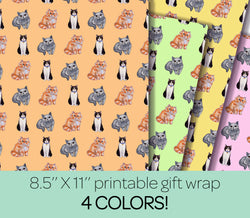 8.5'' X 11'' Printable Cat Wrapping Paper - Cat Gift Paper