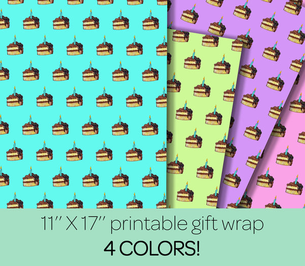 11'' x 17'' Printable Birthday Cake Wrapping Paper - Cake Gift Paper