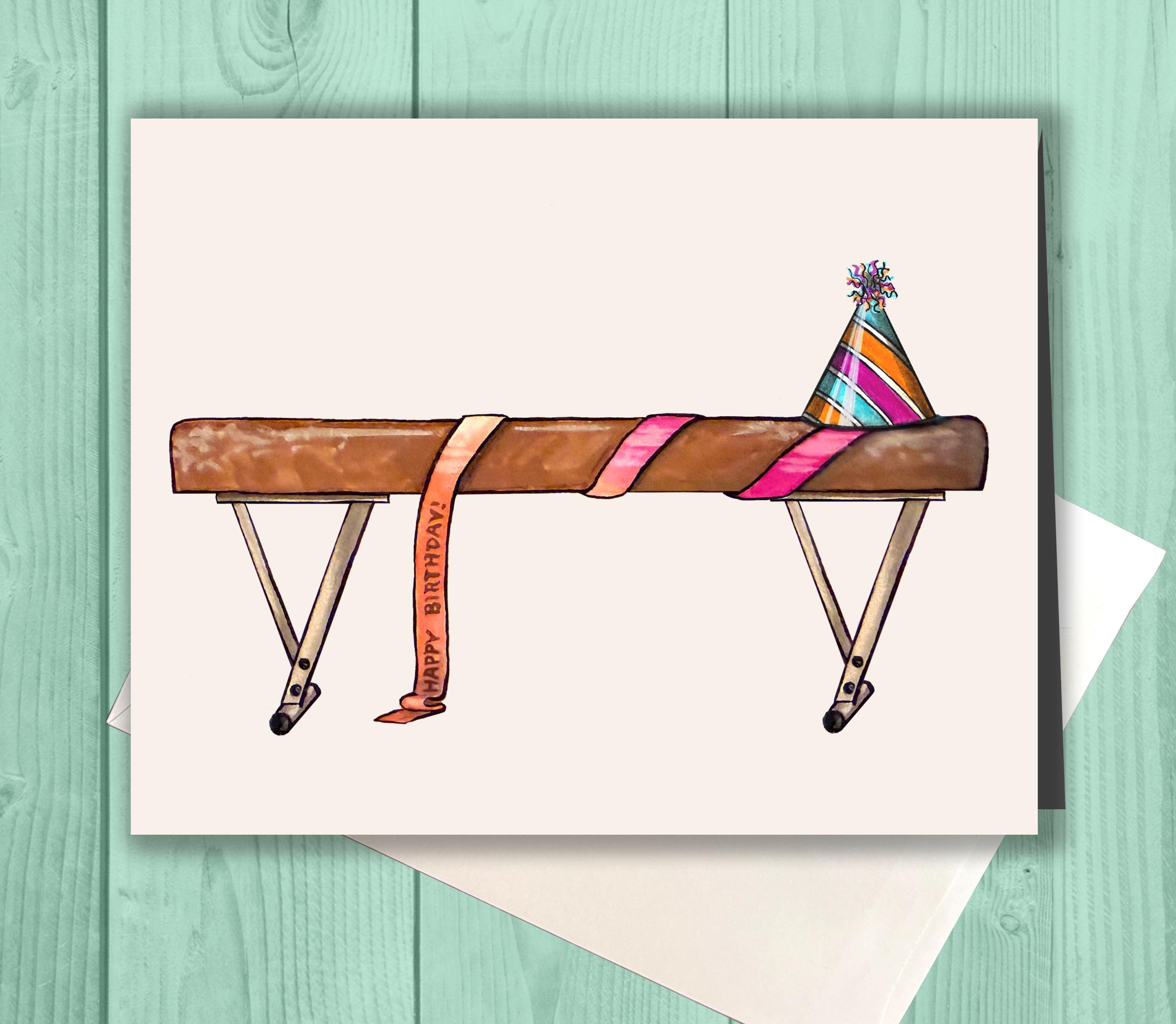 Gymnastics Birthday Card, Gymnast Birthday Card, Balance Beam Card, Gymnast Gift, Gymnastics Lover Gift, Gymnastics Birthday