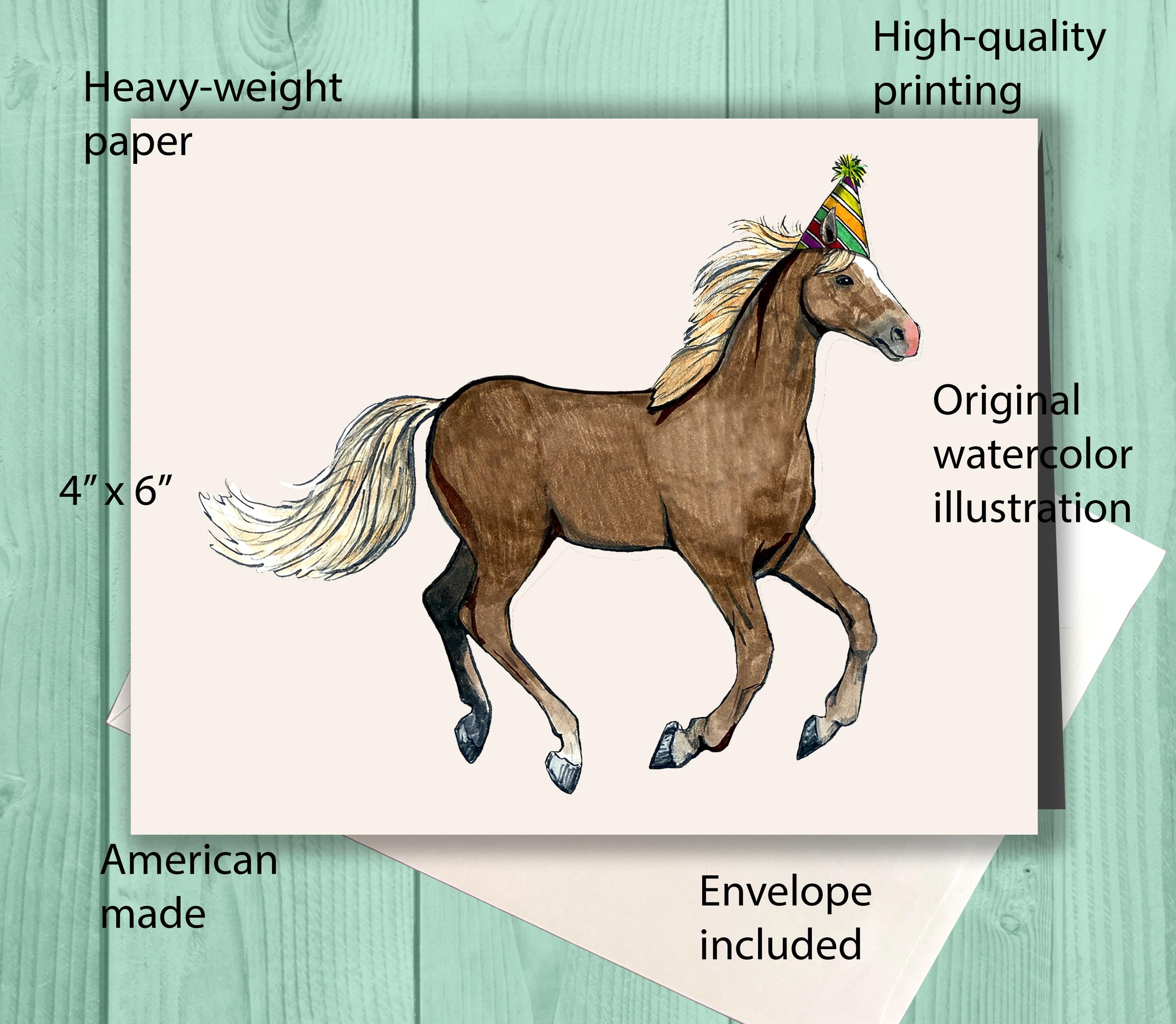 Horse Lover's Birthday Card - Horse Birthday - Palomino Hand Drawn Watercolor Birthday Cards