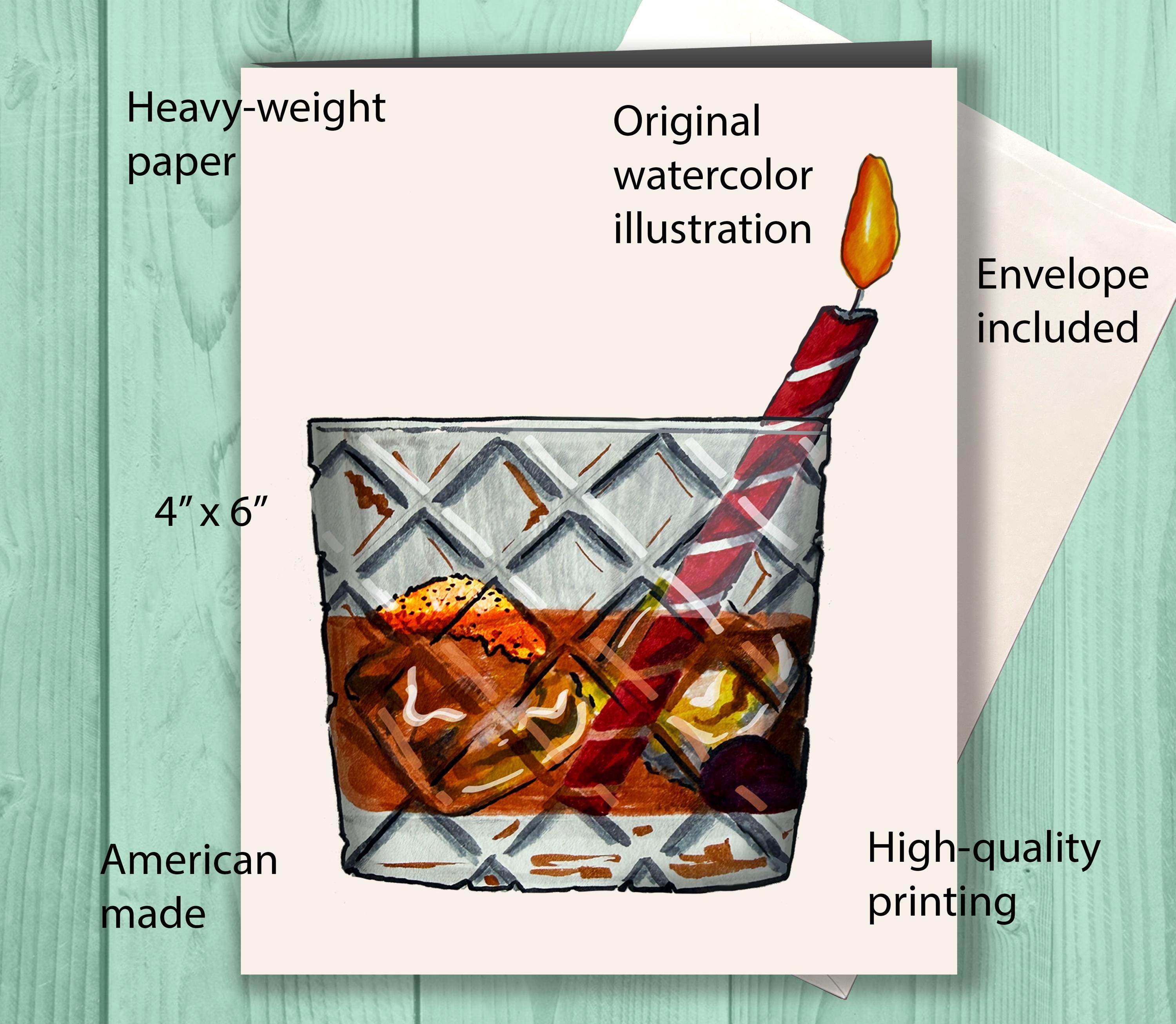 Whiskey Birthday Card, Cocktail Lover Birthday Card, Old Fashioned Drink Card, Bourbon Lover Gift, Funny Birthday Greeting Card